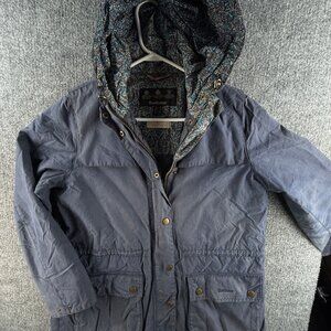 Barbour Blaise Blue Insulated Waxed Jacket Women Hooded Zip Liberty Size 10 US